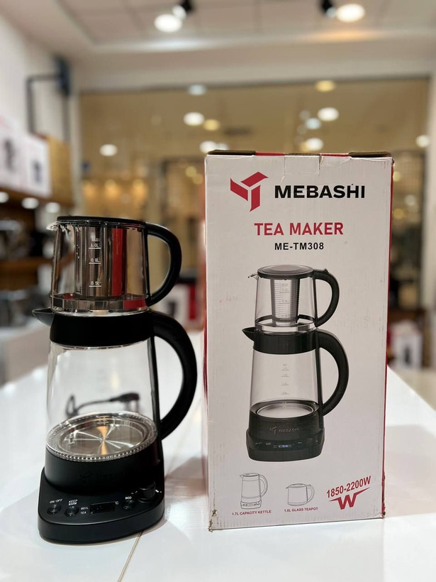 چایساز مباشی مدل ME-TM308 با کتری شیشهای ۱.۷ لیتری