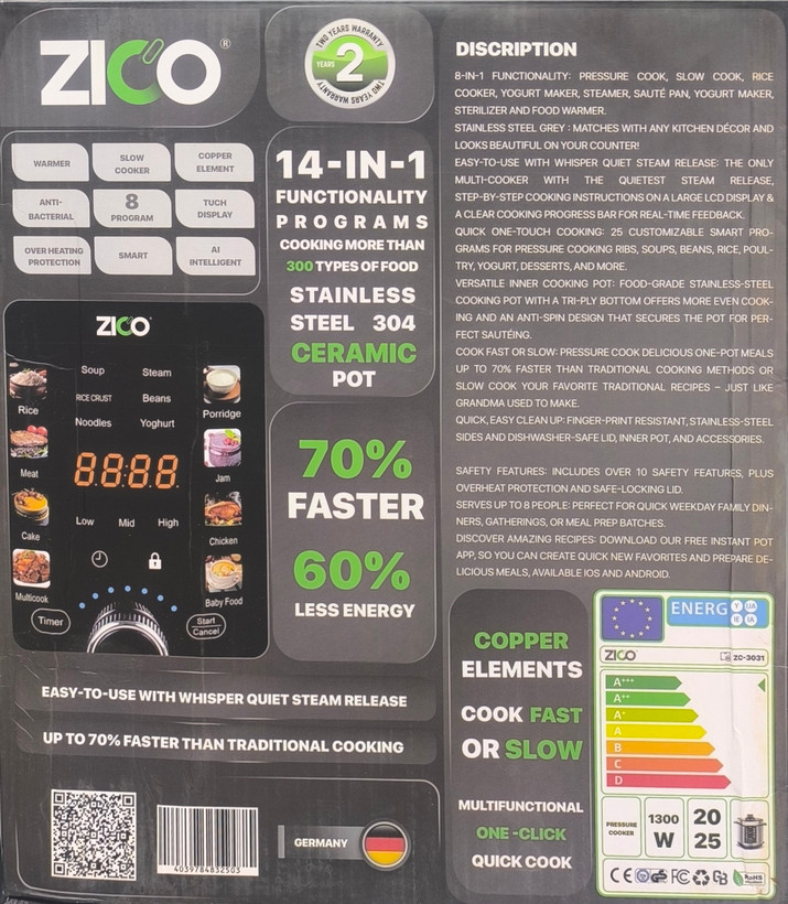 مولتی کوکر زیکو مدل ZC_3031 ظرفیت 6 لیتری