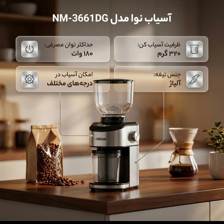 آسیاب قهوه نوا مدل NM-3661DG